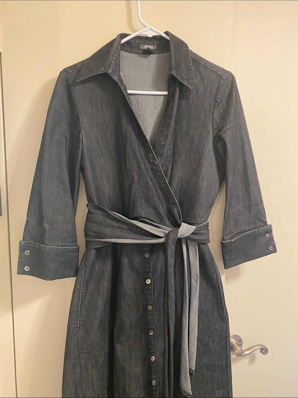 Kenneth Cole Reaction Dark Denim Wrap Midi Shirt Dress Heavy Denim Size 10 - Picture 6 of 15